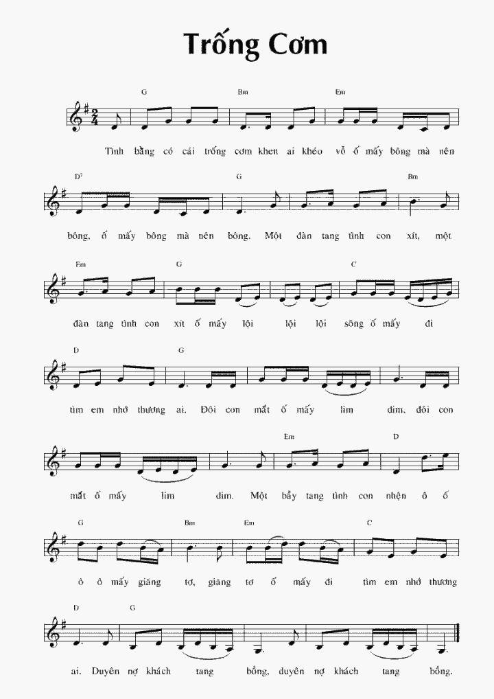 Sheet nhạc Trống Cơm